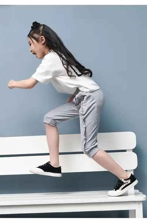 裤912岁中大童热裤315岁马裤七分裤打底裤夏季新款女孩运动浅粉色110