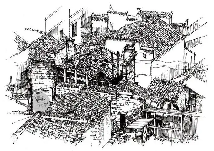 一行手绘原创精选100幅中国古建筑钢笔画步骤图视频解说送给勤奋得让
