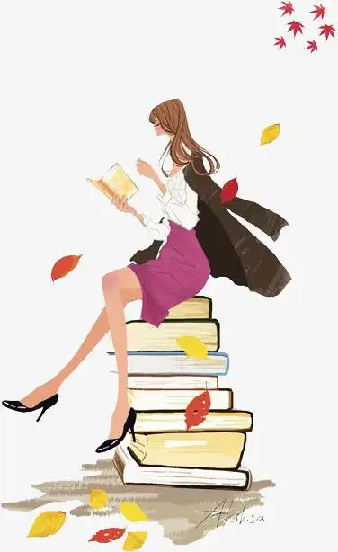手绘时尚美女在看书素材