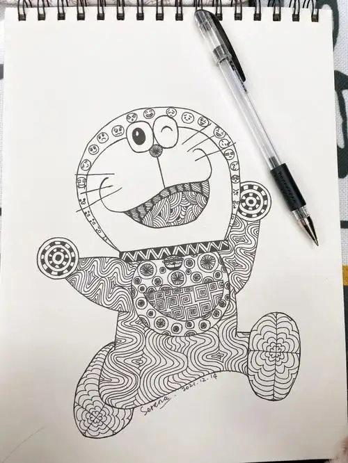 哆啦a梦创意画控笔线条画