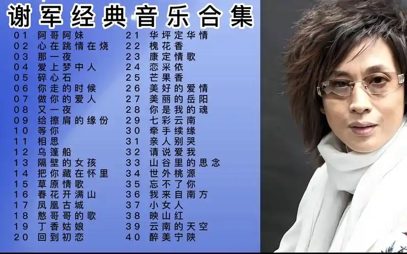 "彩铃之王"谢军经典音乐合集40首,通透空洞的嗓音极富磁性.