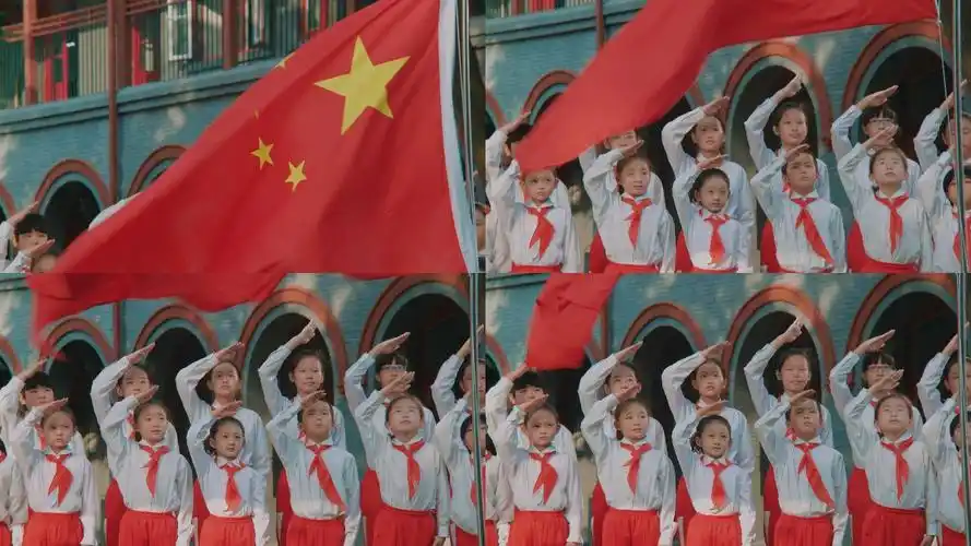 学校少先队队员升国旗敬礼