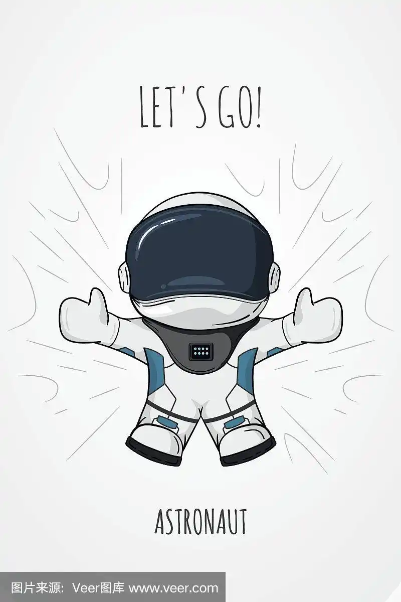 手绘卡通矢量插图宇航员在太空服谁掉