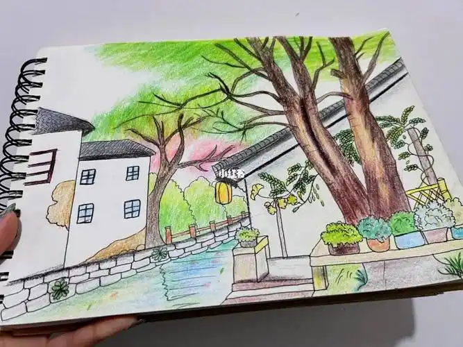 江南古镇手绘临摹画