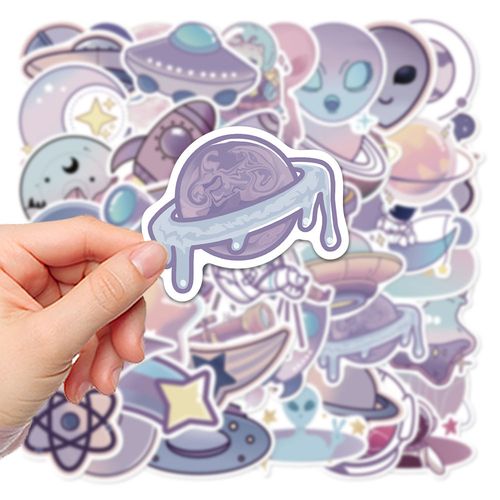 50张原创紫色星球贴纸手机壳手账本电脑ipad水杯装饰防水diy贴画