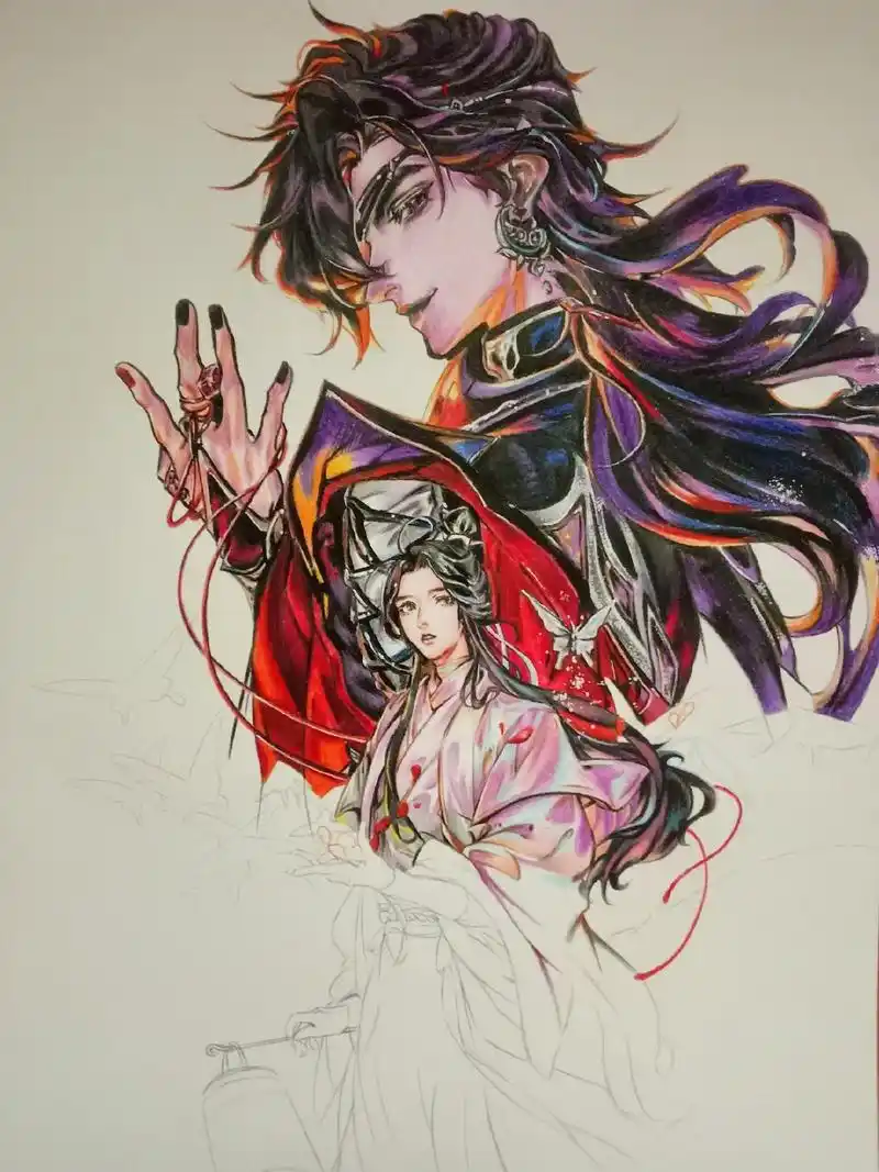 手绘 #彩铅 #动漫 #天官赐福 #花城 #谢怜 更新了 - 抖音