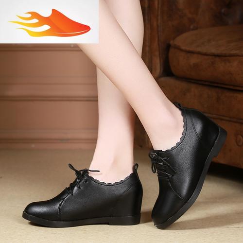 fishbasket春季单鞋坡跟女鞋子舒适内增高皮鞋休闲女单鞋软底防滑中年
