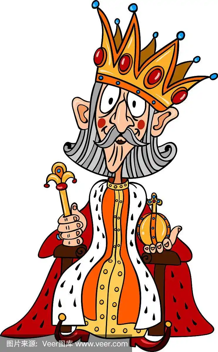 卡通形象的国王与巨大的皇冠