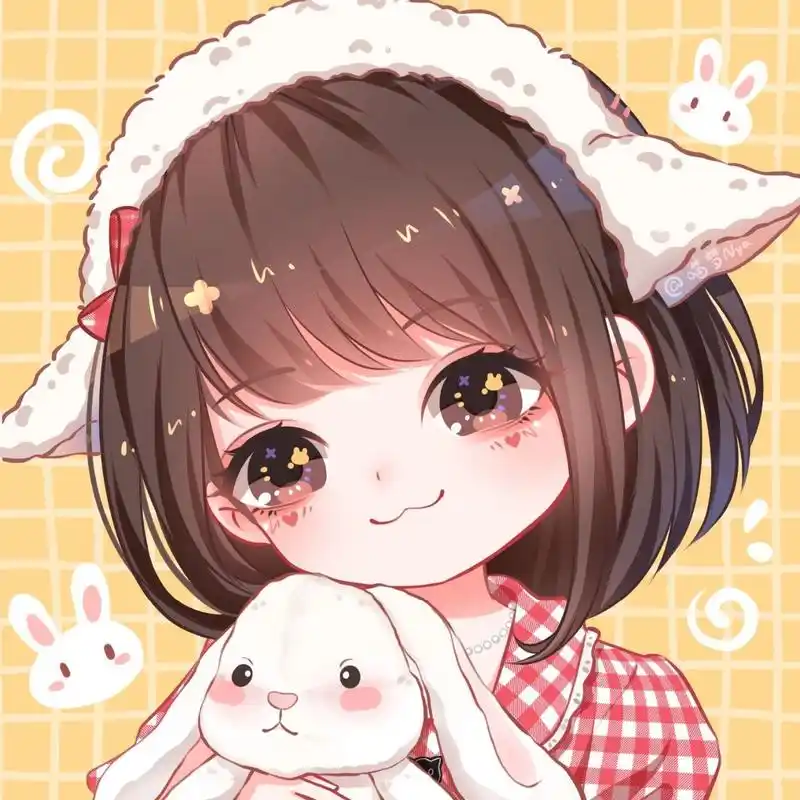 卡通q版可爱女生头像|萌萌的小羊 小羊抱小兔,图2空白背景~ 昨天直播