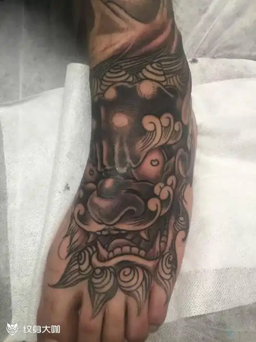 原创脚背唐狮子_纹身图案手稿图片_田林的纹身作品集