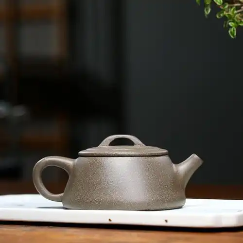 宜兴汉瓦紫砂壶郝年德纯手工段泥竹竹影网孔单人茶壶