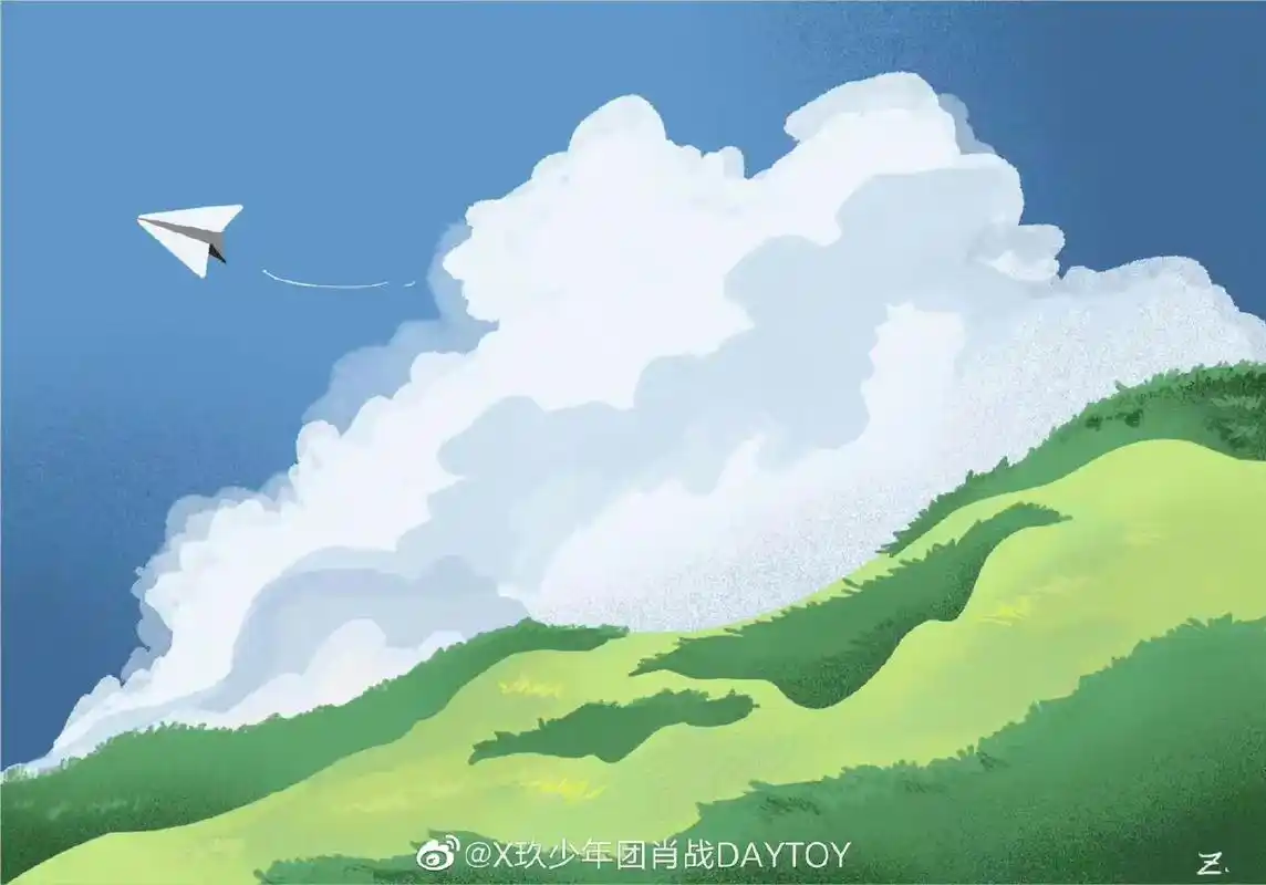 蓝天白云纸飞机心旷神怡肖战的画可以治愈心灵