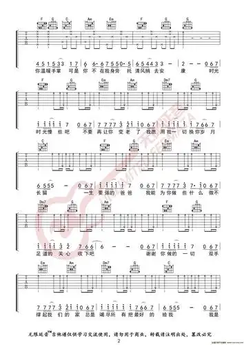 筷子兄弟 父亲 吉他谱 无限延音编配吉他谱图片格式六线谱