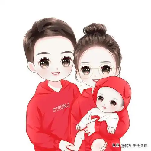 一家三口四口全家福手绘微信头像可爱又温馨
