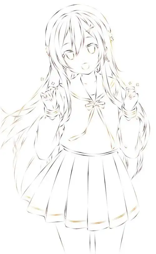 二次元少女手绘线稿 线与线的交错 铺就黑与白的空间魅力