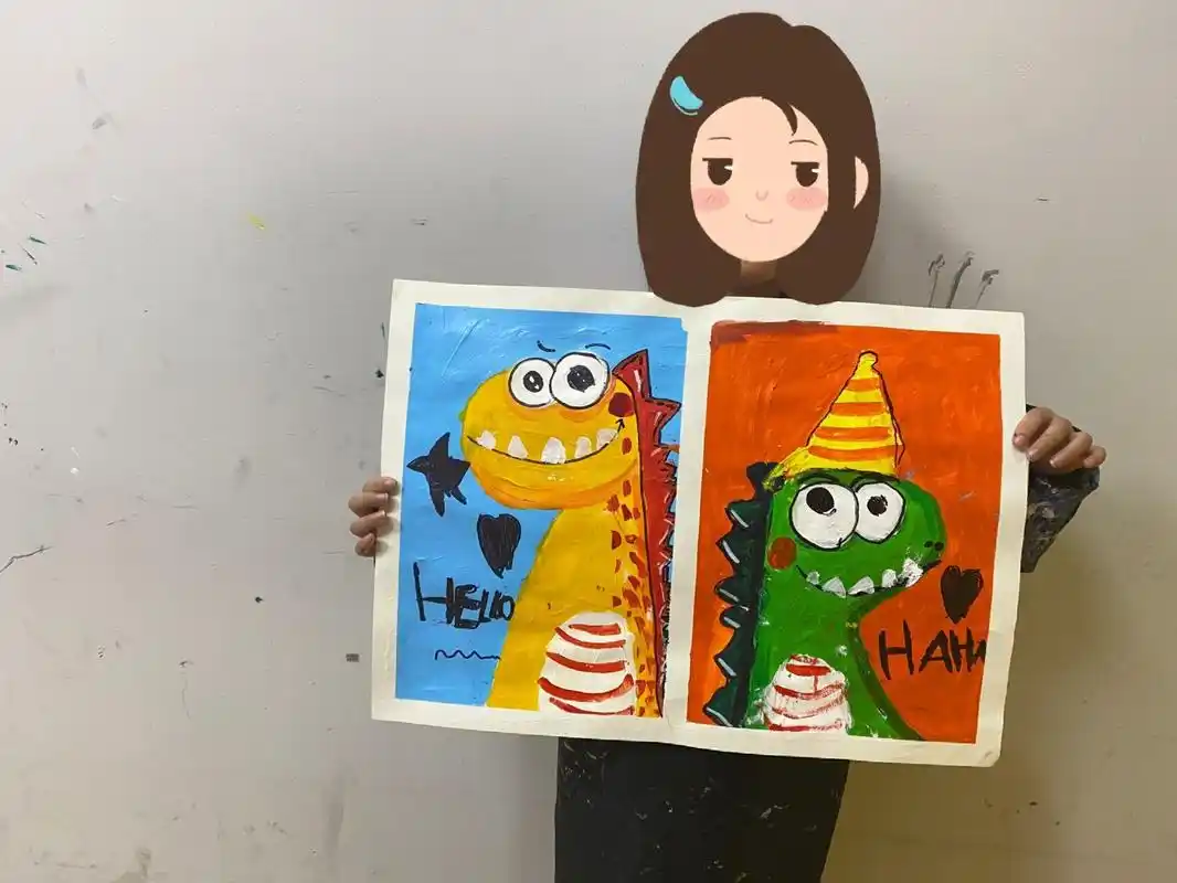 对比色恐龙—水粉丙烯颜料画 小龄段丙烯水粉颜料画