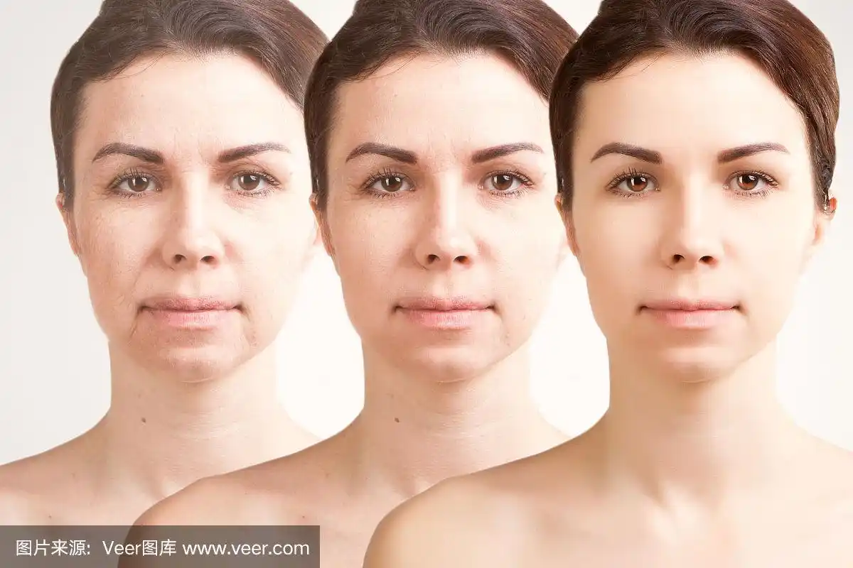 老年和年轻皮肤状况的对比肖像模型/抗老化的概念