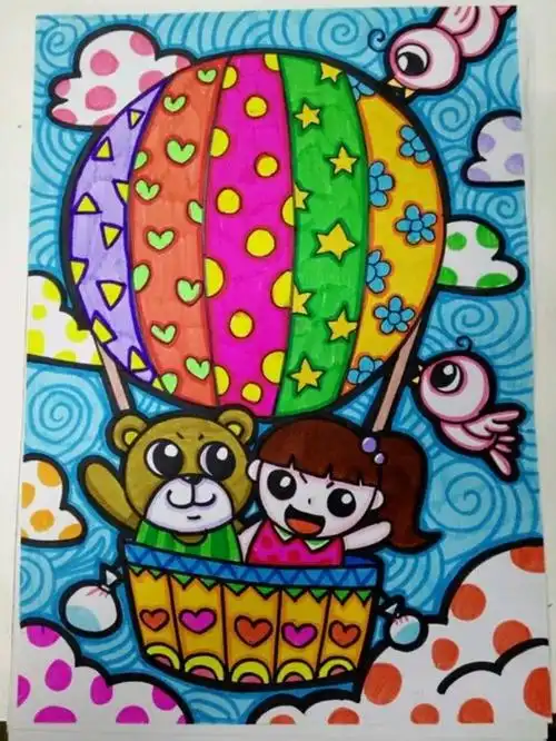 热气球-水彩画图集图片_儿童水彩画_少儿图库_儿童资源网