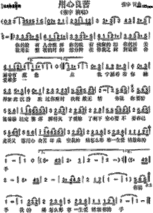 用心良苦张宇-男歌手--最新歌谱-曲谱资料