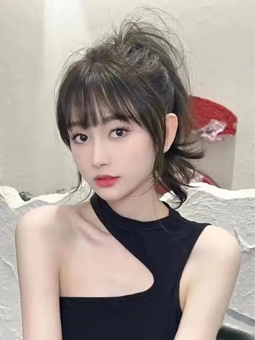 亚麻青灰棕色法式空气刘海