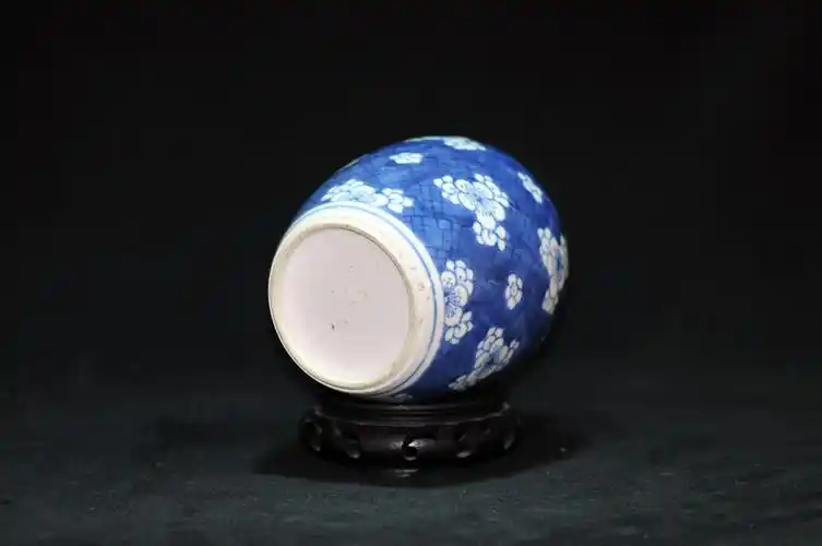 清康熙青花冰裂冰梅盖罐姜罐