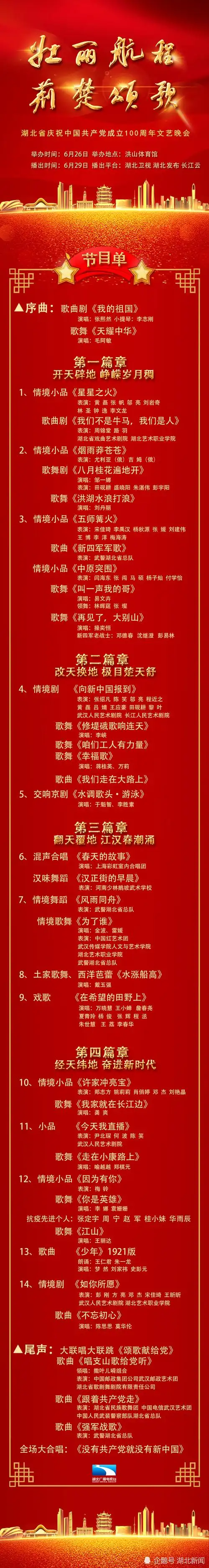 2021湖北七一晚会节目单出炉
