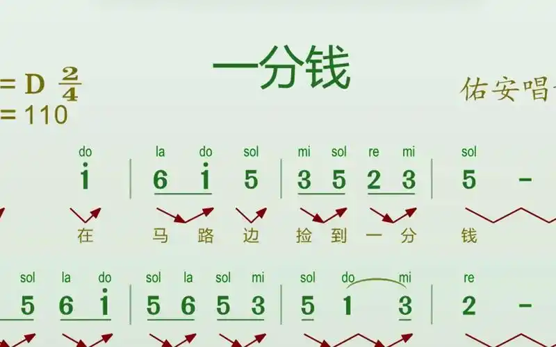 简谱视唱《一分钱》,我在马路边,捡到一分钱