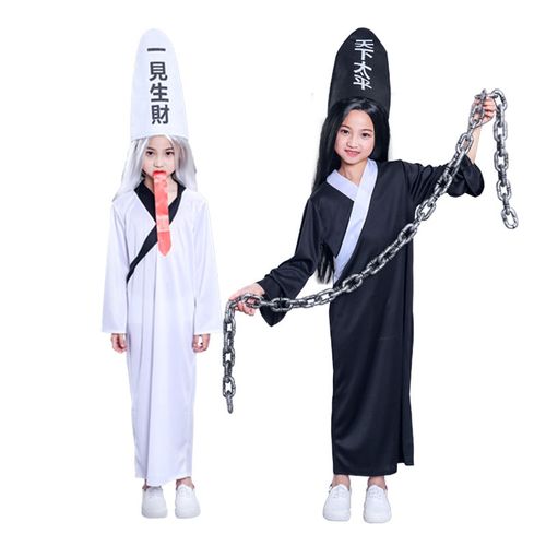 万圣节儿童化妆舞会服装披风斗篷恶魔死神演出服装僵尸黑白无常服