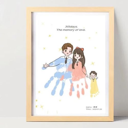 矢向满月仪式用品掌上明珠全家福宝宝百天手印泥纪念品相框一家四口手