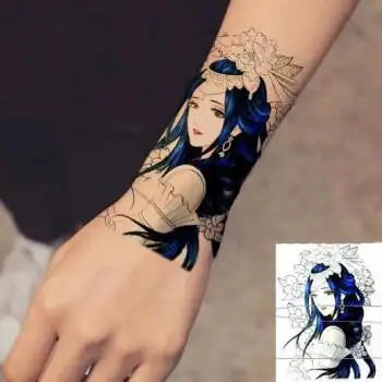 纹身贴蓝色美女艺貂蝉手臂性感个性刺青 花旦胳膊纹身贴纸 半臂纹身贴