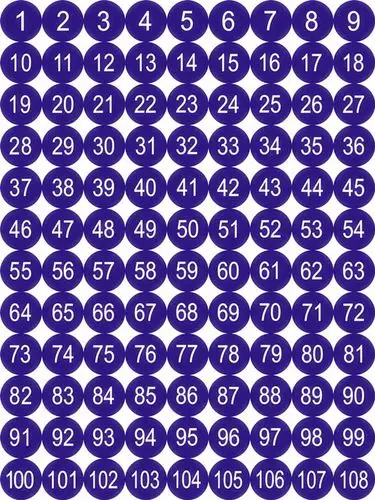 数字1-108号 彩色不干胶工号标签纸圆形号码贴纸 数字贴标签贴 4cm(1