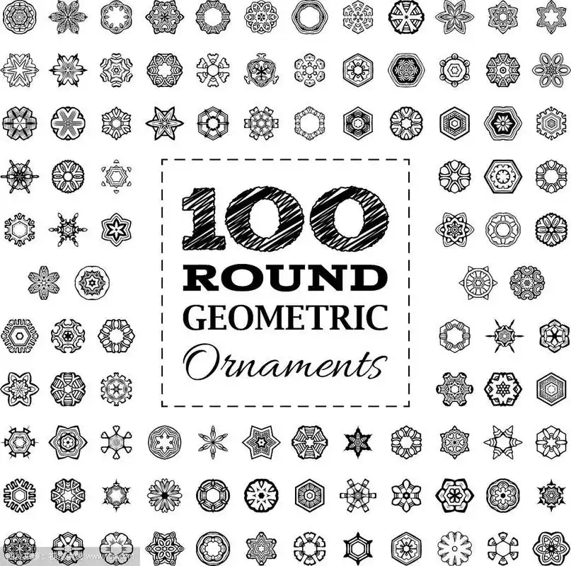 一套100个圆形几何装饰品