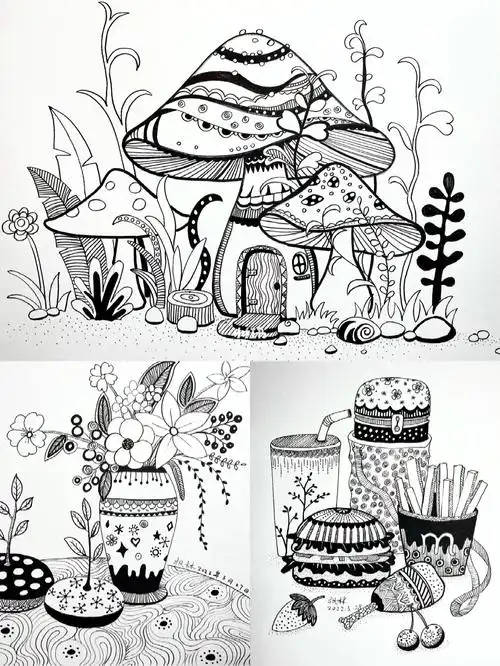 黑白线描装饰画