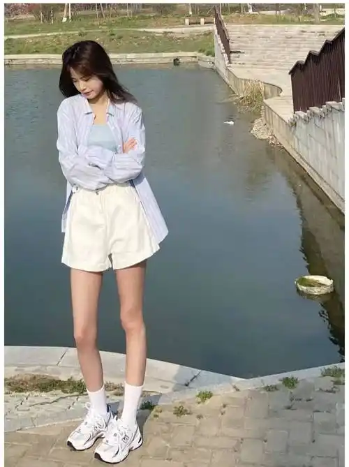 原创白色短裤怎么搭配上衣和鞋子好看