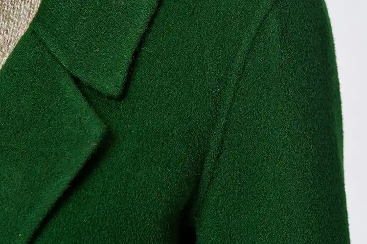 shellin 女士墨绿色简约修身淑女羊毛大衣