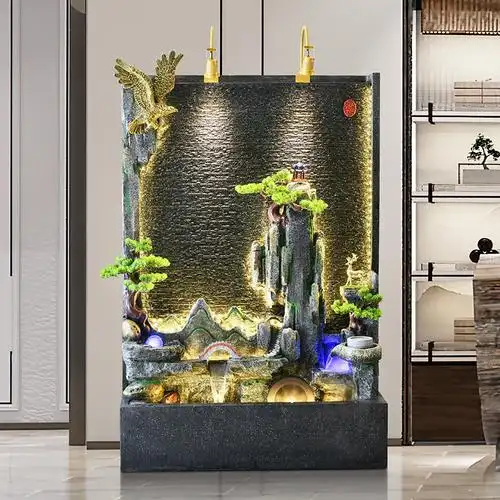 室内客厅玄关装饰中式假山流水景观办公室餐厅水幕墙庭院水系摆件