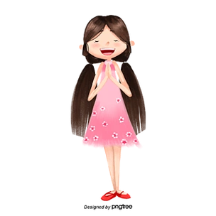 可爱粉色夏季女孩双手合十祈福