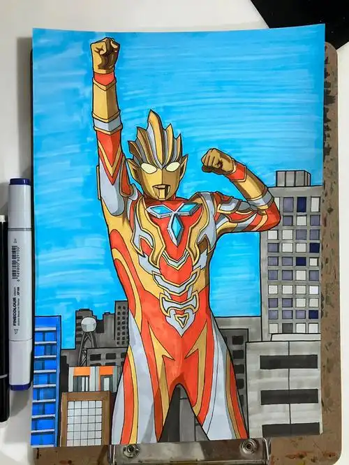 马克笔手绘特利伽奥特曼,不复杂版本