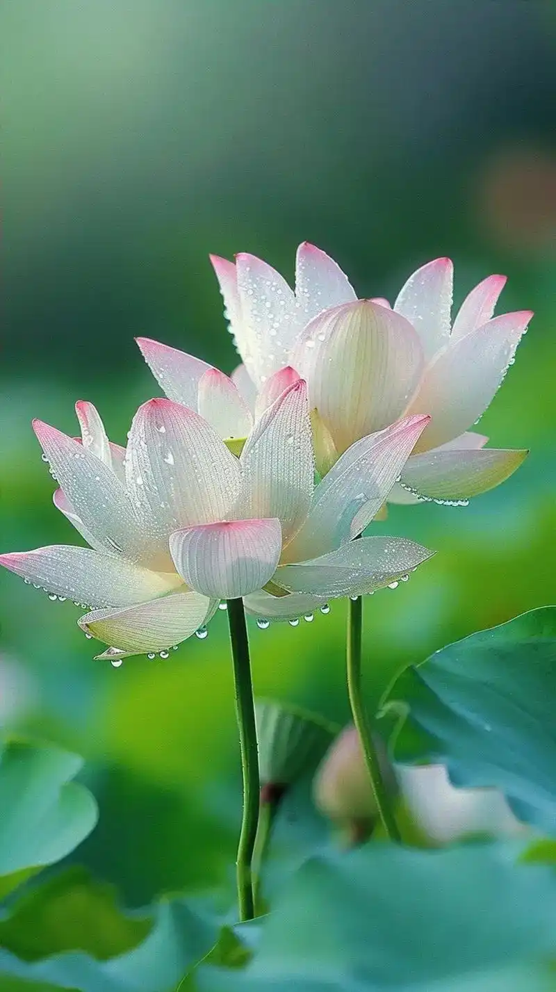 夏日池塘,荷花绽放.粉色的花瓣娇嫩欲滴,荷叶田田随风舞