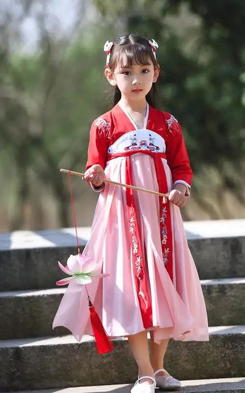 迪士尼(disney)3岁5-6岁8岁儿童女童汉服古装春秋演出服中国风红色