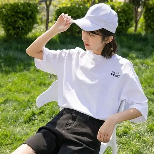 汇今美短袖t恤女半袖夏季女装半截袖女 半截袖韩版中长款夏季宽松学生