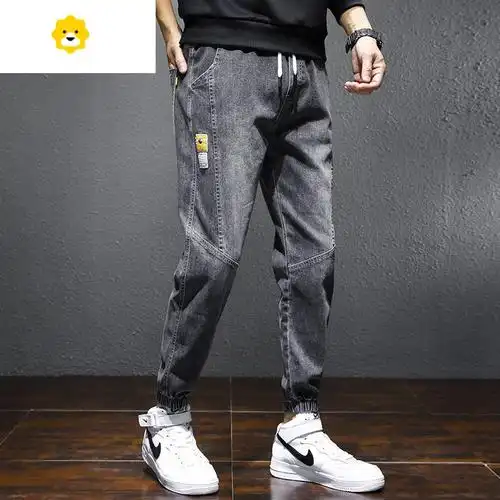 fish basket捡漏潮牌牛仔裤男装薄款宽松大码束脚工装裤长裤子九分
