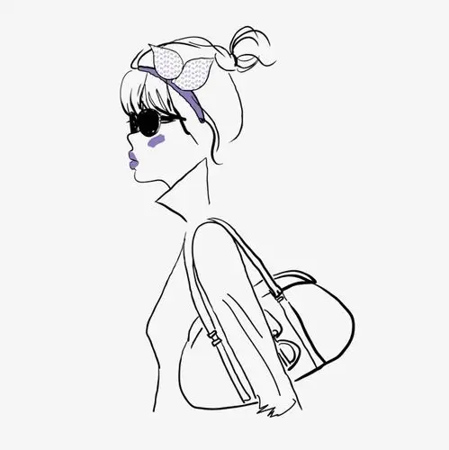 矢量铅绘勾勒挎包美女