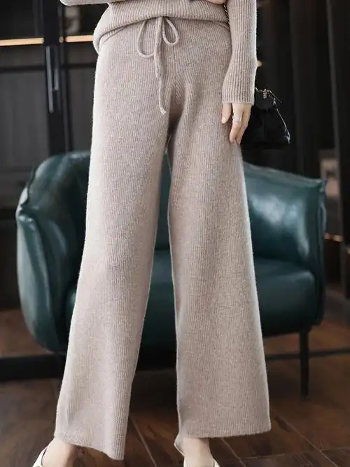 腰一下全是腿显高显瘦羊毛针织阔腿裤