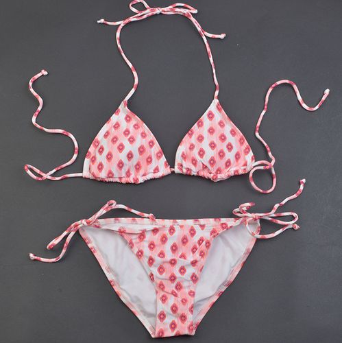 高品质特价性感简约度假印花三角比基尼泳衣女bikini泳装带胸垫