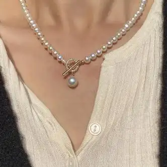 始沐好看了时尚升级版14k注金经典ot扣项链锁骨链59mm淡水珍珠4a珍珠