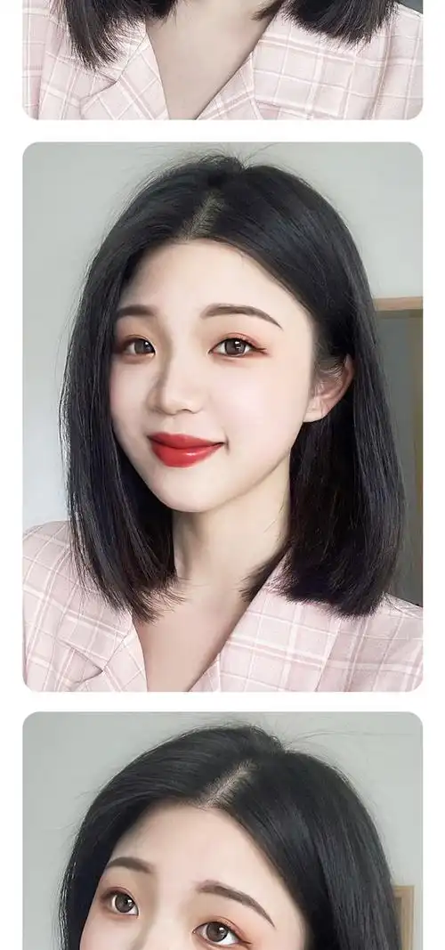 【偏分假发发套】假发女短发夏真发全头套中长发自然三七分假发套