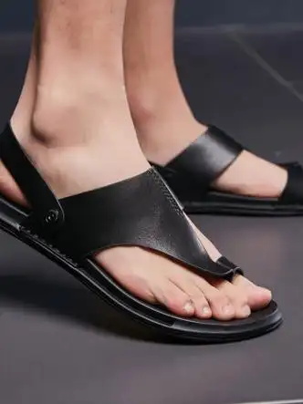 男士凉鞋>娂奾>娂奾真皮男凉鞋2023新款夏季两用夹趾沙滩夏天凉拖防滑