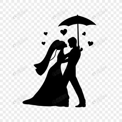 黑色卡通情侣拥抱