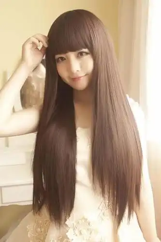 渐变色假发女齐刘海长直发斜留海